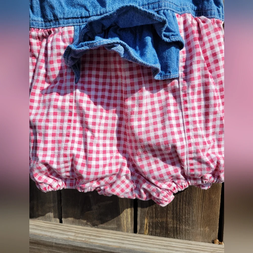 Vintage 80s/90s Romper Girls 24 Months Red Plaid with Ruffles Button Front